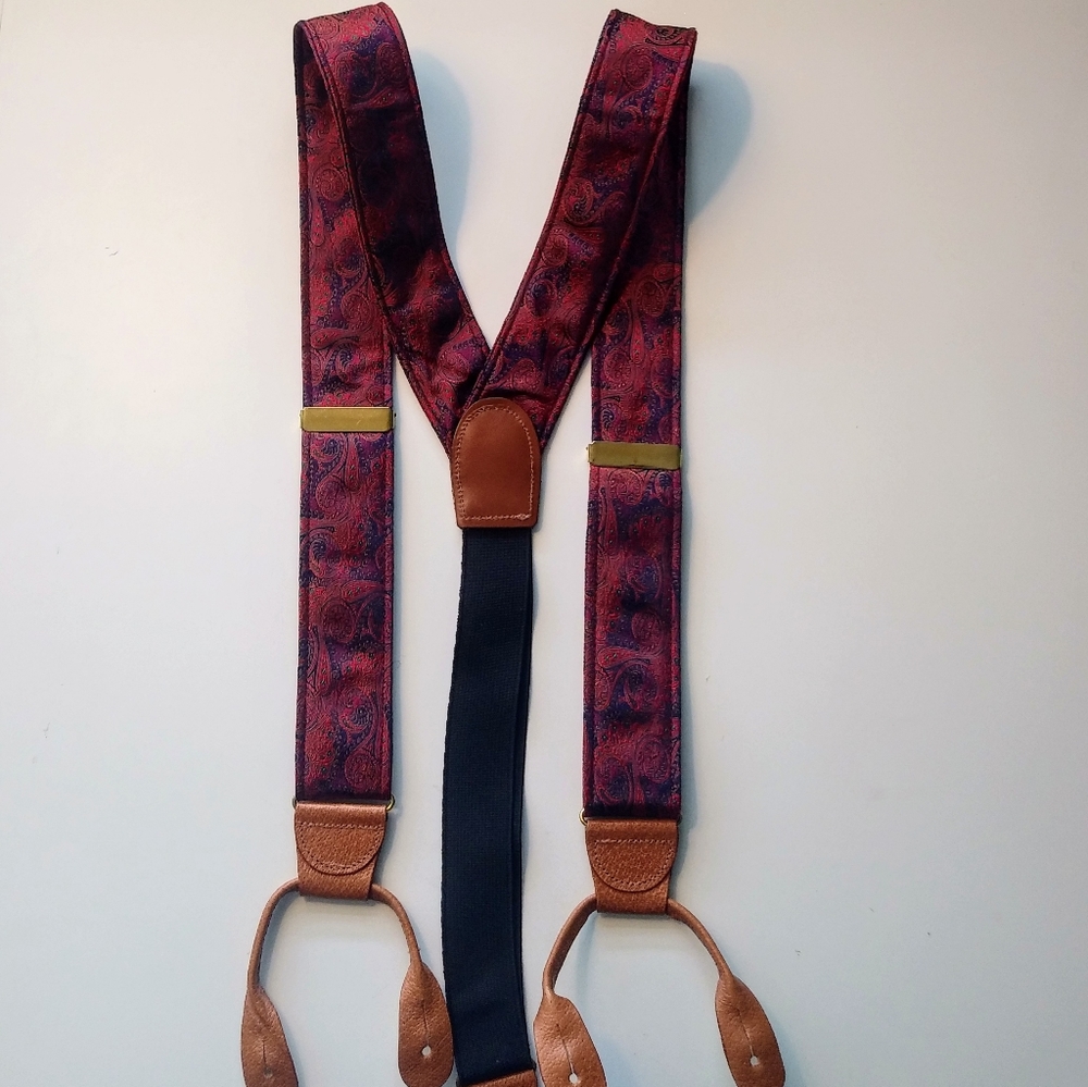 VTG Paisley Leather Button Suspenders
